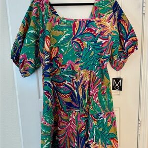 Mlle Gabrielle Multicolor Leaf Pattern Dress